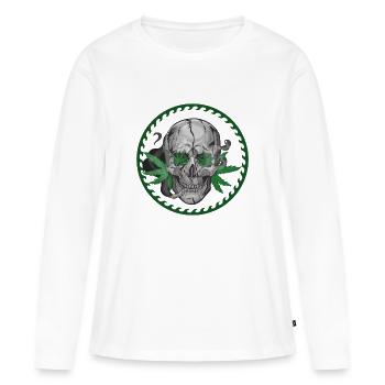 Skull Hanfblatt - Frauen Premium Bio Langarmshirt - Weiß - Vorne - Julia (174cm)