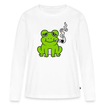 Grenouille à joint de mauvaise herbe lapidée - T-shirt manches longues Premium bio Femme - blanc - Devant - Julia (174cm)