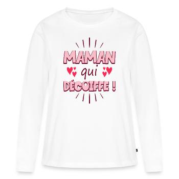 Femme Maman Qui Décoiffe Meilleure Maman - T-shirt manches longues Premium bio Femme - blanc - Devant - Julia (174cm)