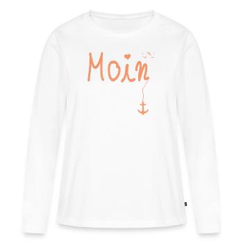 Moin Begruessung Moin mit Moewe in Orange - Frauen Premium Bio Langarmshirt - Weiß - Vorne - Julia (174cm)