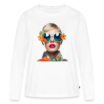 Modische junge Frau mit großer Sonnenbrille - Frauen Premium Bio Langarmshirt - Weiß - Vorne - Julia (174cm)