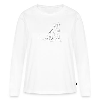 Cat - one line drawing - Women's Premium Organic Long Sleeve Shirt - white - Front - Julia (174cm)