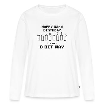 binaire joyeux anniversaire 8bit 22e anniversaire nerd gamer - T-shirt manches longues Premium bio Femme - blanc - Devant - Julia (174cm)