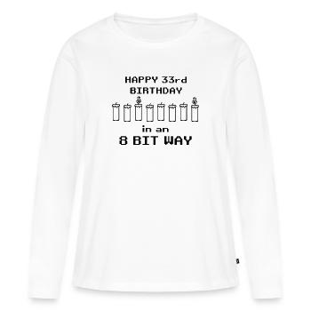 binaire joyeux anniversaire 8bit 33 anniversaire nerd gamer - T-shirt manches longues Premium bio Femme - blanc - Devant - Julia (174cm)