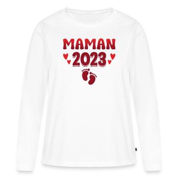 Grossesse Femme Enceinte - Future Maman 2023 - T-shirt manches longues Premium bio Femme - blanc - Devant - Julia (174cm)