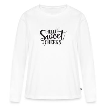 Hello Sweet Cheeks - T-shirt manches longues Premium bio Femme - blanc - Devant - Julia (174cm)