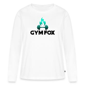 GYM FOX - Motivierende Fitness- und Fitnessdesigns - Frauen Premium Bio Langarmshirt - Weiß - Vorne - Julia (174cm)