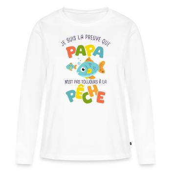 papa pêche pêcheur naissance bébé nourrisson - T-shirt manches longues Premium bio Femme - blanc - Devant - Julia (174cm)