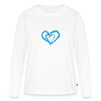 Tee-shirt coeur en coeur love love bleu - T-shirt manches longues Premium bio Femme - blanc - Devant - Julia (174cm)