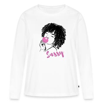 Sassy Chic with Afro Charm - Women's Premium Organic Long Sleeve Shirt - white - Front - Julia (174cm)