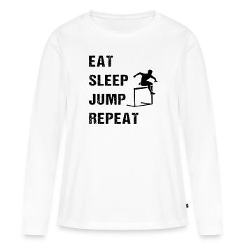 Manger, dormir, sauter, répéter, sport, passion - T-shirt manches longues Premium bio Femme - blanc - Devant - Julia (174cm)
