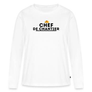 Chef de chantier. t shirt chef de chantier travaux - T-shirt manches longues Premium bio Femme - blanc - Devant - Julia (174cm)