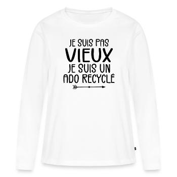 Je Suis Pas Vieux Je Suis Un Ado Recyclé - T-shirt manches longues Premium bio Femme - blanc - Devant - Julia (174cm)