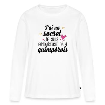 Quimpérois Quimper Femme Amoureuse Cadeau Humour - T-shirt manches longues Premium bio Femme - blanc - Devant - Julia (174cm)