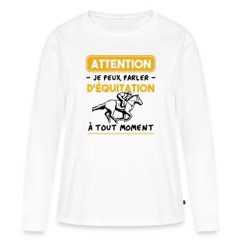 Ich kann jederzeit über das Reiten sprechen - Frauen Premium Bio Langarmshirt - Weiß - Vorne - Julia (174cm)