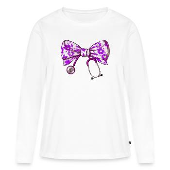 lila Schleife - Stethoskop Arzthelferin Ärztin - Frauen Premium Bio Langarmshirt - Weiß - Vorne - Julia (174cm)