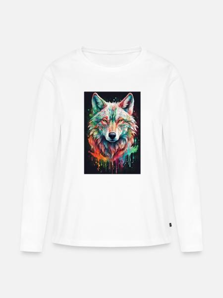 Bunter Wolfkopf Farbexplosion - Frauen Premium Bio Langarmshirt - Weiß