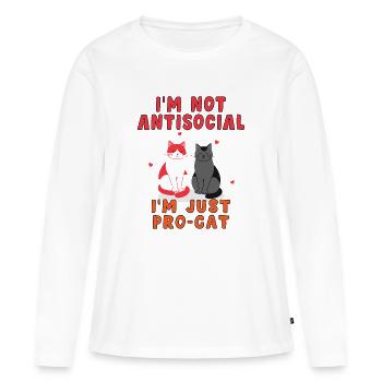 Humorvolles Pro-Katzen-Gegenteil Social T-Shirt - Frauen Premium Bio Langarmshirt - Weiß - Vorne - Julia (174cm)
