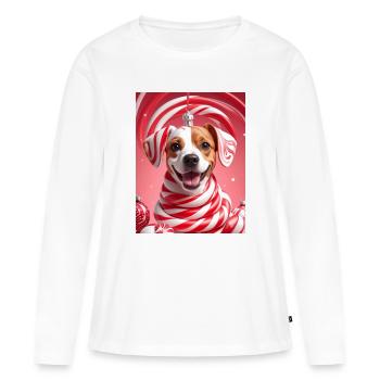 Chien canne à sucre de Noël - T-shirt manches longues Premium bio Femme - blanc - Devant - Julia (174cm)