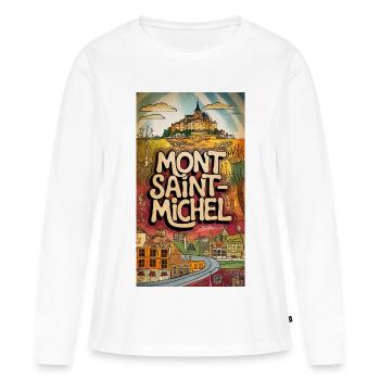 Mont Saint-Michel Horizon Psychédélique France Ville - T-shirt manches longues Premium bio Femme - blanc - Devant - Julia (174cm)