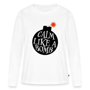 Calme comme une bombe Paradoxe Ironie Humour Blague explosive - T-shirt manches longues Premium bio Femme - blanc - Devant - Julia (174cm)
