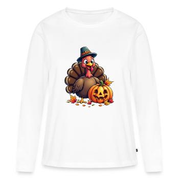 Thanksgiving Drôle Dinde de Thanksgiving - T-shirt manches longues Premium bio Femme - blanc - Devant - Julia (174cm)