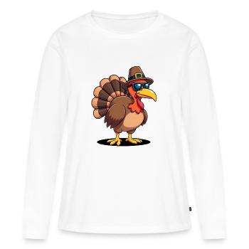Thanksgiving Drôle Dinde de Thanksgiving - T-shirt manches longues Premium bio Femme - blanc - Devant - Julia (174cm)