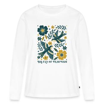 Subtiles Big Fan of Feminism Boho Folk Art Protest - Frauen Premium Bio Langarmshirt - Weiß - Vorne - Julia (174cm)