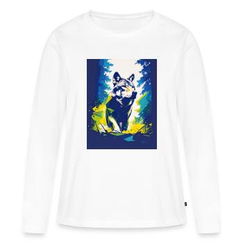 Forêt géométrique de néons de loups - T-shirt manches longues Premium bio Femme - blanc - Devant - Julia (174cm)