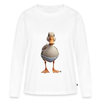 Canard nageur rayé - T-shirt manches longues Premium bio Femme - blanc - Devant - Julia (174cm)