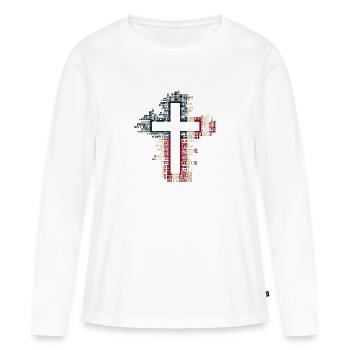 Croix de Jésus, Jour de l’Indépendance - T-shirt manches longues Premium bio Femme - blanc - Devant - Julia (174cm)