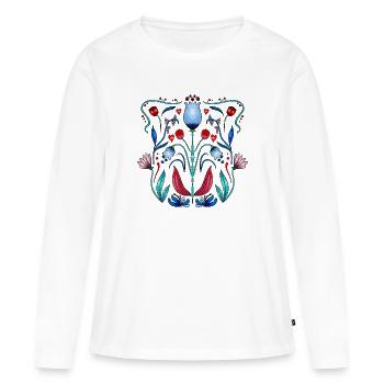 Flore d’art populaire - T-shirt manches longues Premium bio Femme - blanc - Devant - Julia (174cm)