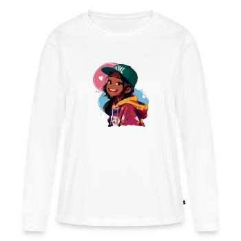 Schwarzes Mädchen im Kapuzenpullover - Frauen Premium Bio Langarmshirt - Weiß - Vorne - Julia (174cm)