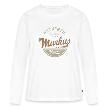 Markus cadeau Tshirt personnalisé prénom markus - T-shirt manches longues Premium bio Femme - blanc - Devant - Julia (174cm)