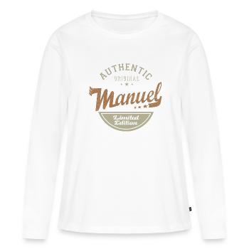 Manuel cadeau Tshirt personnalisé prénom manuel - T-shirt manches longues Premium bio Femme - blanc - Devant - Julia (174cm)