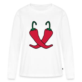 2 piments Chili chaud chaud - T-shirt manches longues Premium bio Femme - blanc - Devant - Julia (174cm)