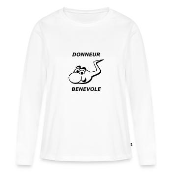 Donneur bénévole de sperme- Pour les chauds lapins - T-shirt manches longues Premium bio Femme - blanc - Devant - Julia (174cm)