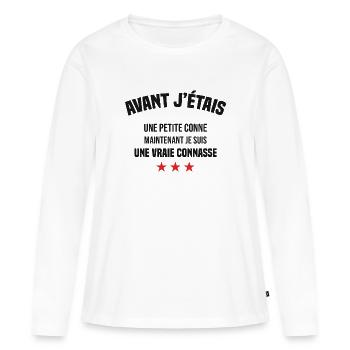 avant j'étais une petite conne maintenant cadeau - T-shirt manches longues Premium bio Femme - blanc - Devant - Julia (174cm)