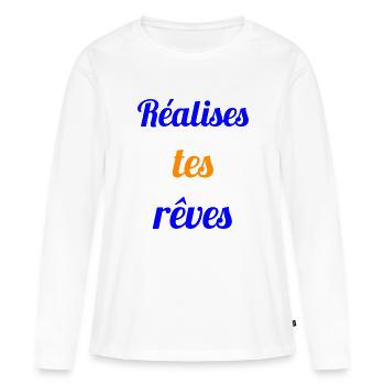 REALISES TES REVES - Citation sur les rêves - T-shirt manches longues Premium bio Femme - blanc - Devant - Julia (174cm)