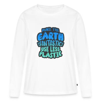 Réduire le plastique - T-shirt manches longues Premium bio Femme - blanc - Devant - Julia (174cm)