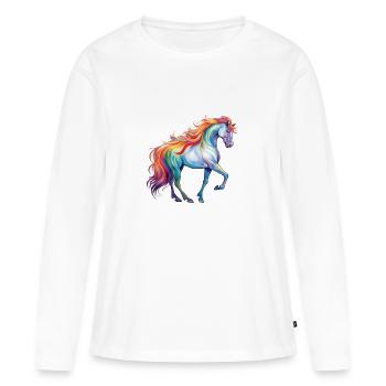 Cheval à crinière colorée - T-shirt manches longues Premium bio Femme - blanc - Devant - Julia (174cm)