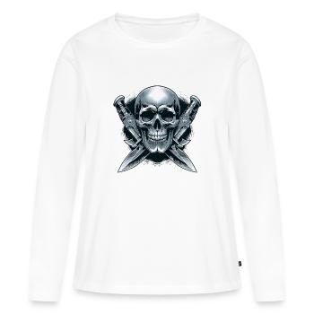 Lames jumelles : Crâne entre dagues - T-shirt manches longues Premium bio Femme - blanc - Devant - Julia (174cm)