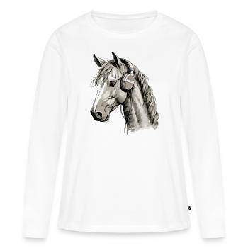 Cork le cheval audiophile - T-shirt manches longues Premium bio Femme - blanc - Devant - Julia (174cm)