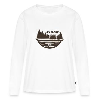 KAYAK PADDLE RAME CANOË RAFTING BATEAU DISANT MOTIF - T-shirt manches longues Premium bio Femme - blanc - Devant - Julia (174cm)