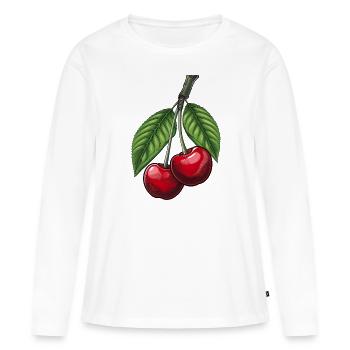 Cerises sur une branche - T-shirt manches longues Premium bio Femme - blanc - Devant - Julia (174cm)