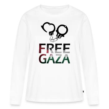 idée cadeau libre gaza menottes - T-shirt manches longues Premium bio Femme - blanc - Devant - Julia (174cm)