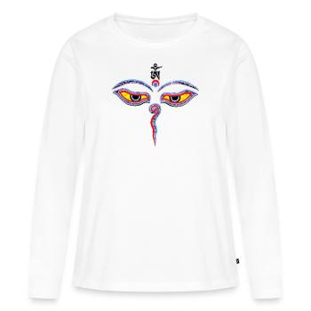Wisdom Eyes Of Buddha - Bodhnath temple eyes 1 - T-shirt manches longues Premium bio Femme - blanc - Devant - Julia (174cm)