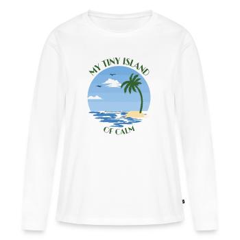 Palm tree, beach and sea - my tiny island of calm - Women's Premium Organic Long Sleeve Shirt - white - Front - Julia (174cm)