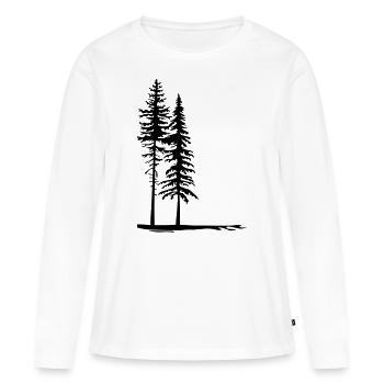 Silhouettes de deux grands arbres dans la forêt - T-shirt manches longues Premium bio Femme - blanc - Devant - Julia (174cm)