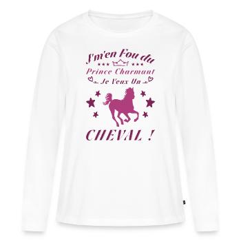 Ich schere mich einen Dreck um den Märchenprinzen, ich will ein Pferd - Frauen Premium Bio Langarmshirt - Weiß - Vorne - Julia (174cm)